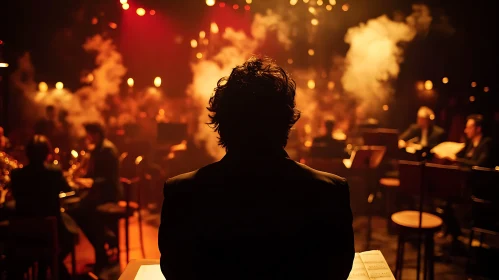 Orchestra Conducted Amidst Smoke and Warm Lighting