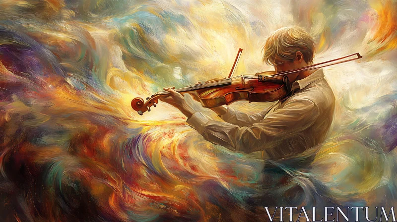 Violinist in a Whirlwind of Colors AI Image