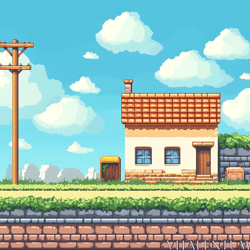 Pixel Art House in a Serene Setting AI Image