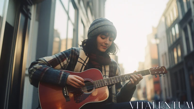 Casual Urban Guitarist Outdoors AI Image