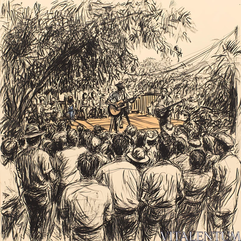 Monochromatic Sketch of Live Music Performance AI Image