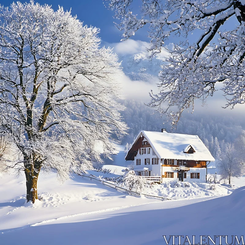 Winter Wonderland: Snowy Landscape with House AI Image