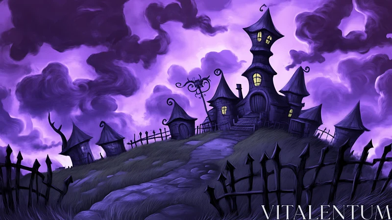 AI ART Eerie Hilltop Mansion at Night