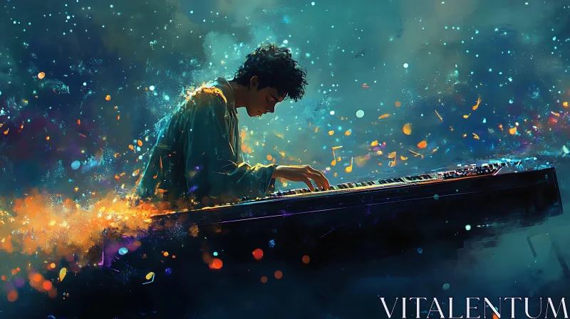 Pianist in a Colorful Abstract Realm AI Image