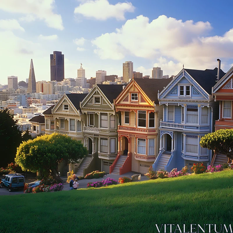 San Francisco's Colorful Victorian Row Houses AI Image