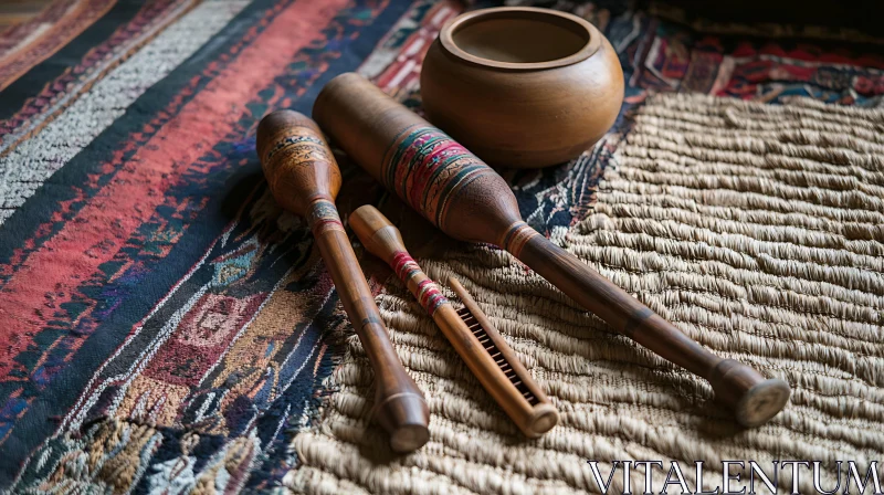 Cultural Wooden Instruments and Crafts AI Image