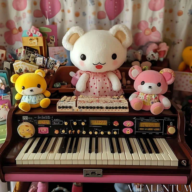 AI ART Cute Stuffed Animals on Retro Piano