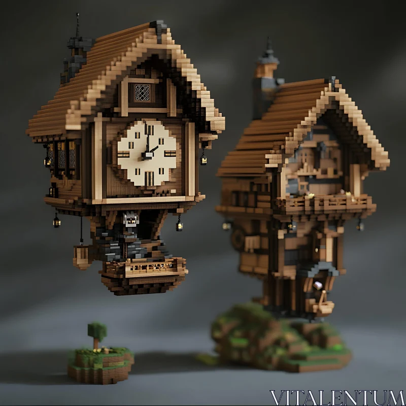 Detailed Wooden House Clock Models AI Image