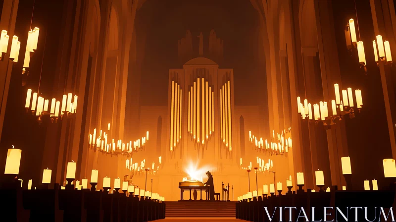 Gothic Church Candlelit Atmosphere AI Image