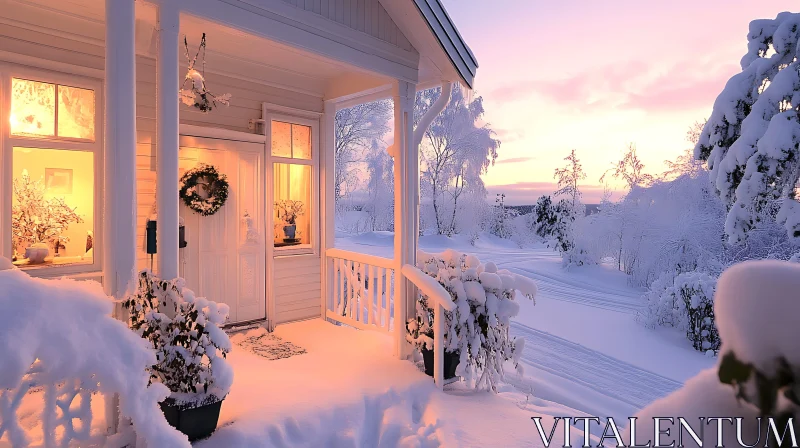 Winter Wonderland Porch Scene AI Image