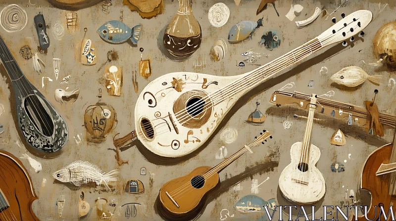 AI ART Vintage Musical Instruments Illustration