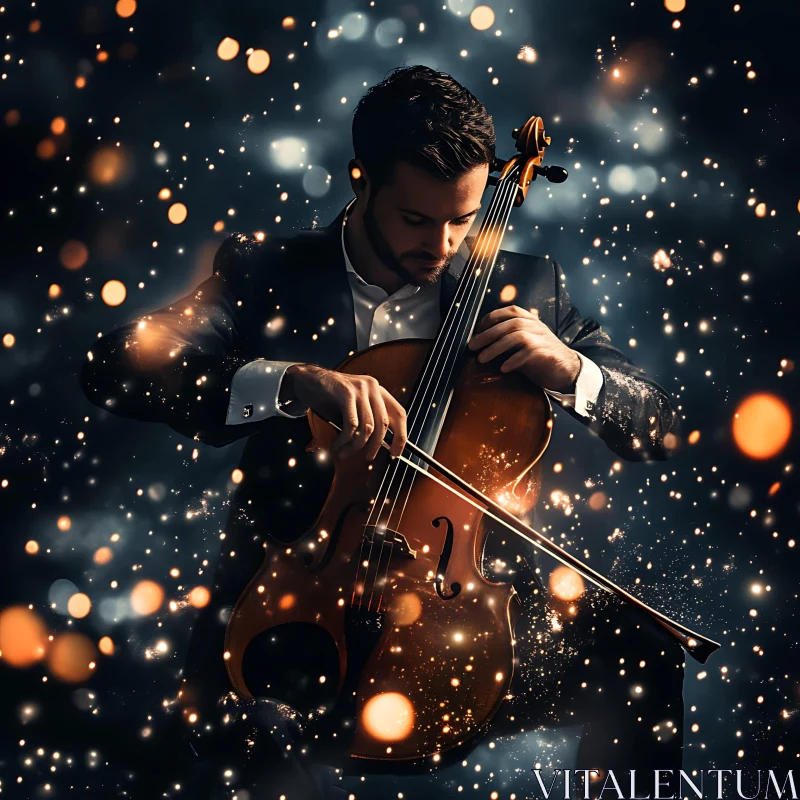 Elegant Cello Performance Amidst Glowing Lights AI Image