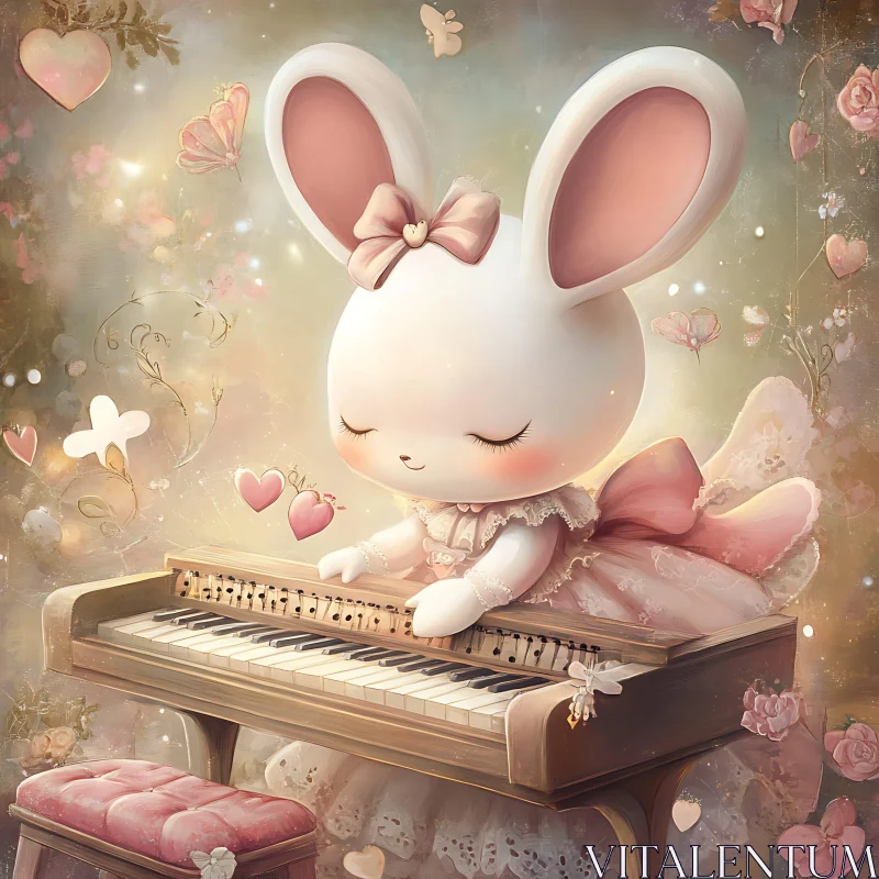 Whimsical Bunny Doll at Piano AI Image