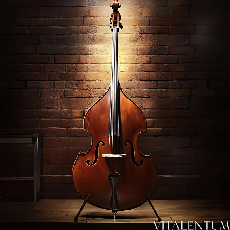 AI ART Double Bass Illuminated by Spotlight on Wooden Stage