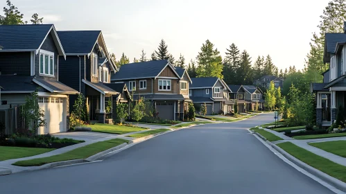 Peaceful Suburban Neighborhood in Evening Light