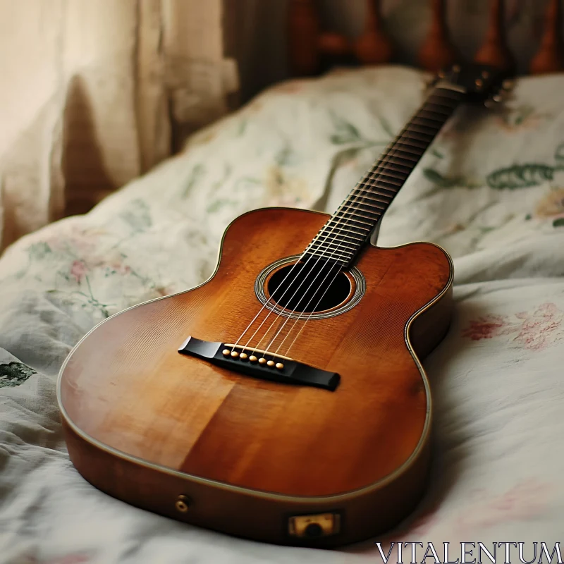 Serene Guitar Scene in a Cozy Bedroom AI Image