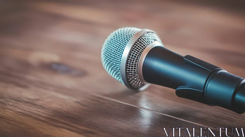 Microphone on Wooden Table AI Image