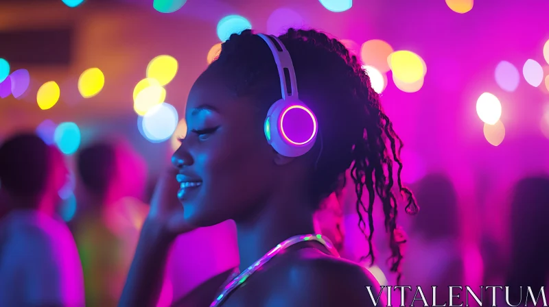 Neon Headphones and Party Vibes AI Image