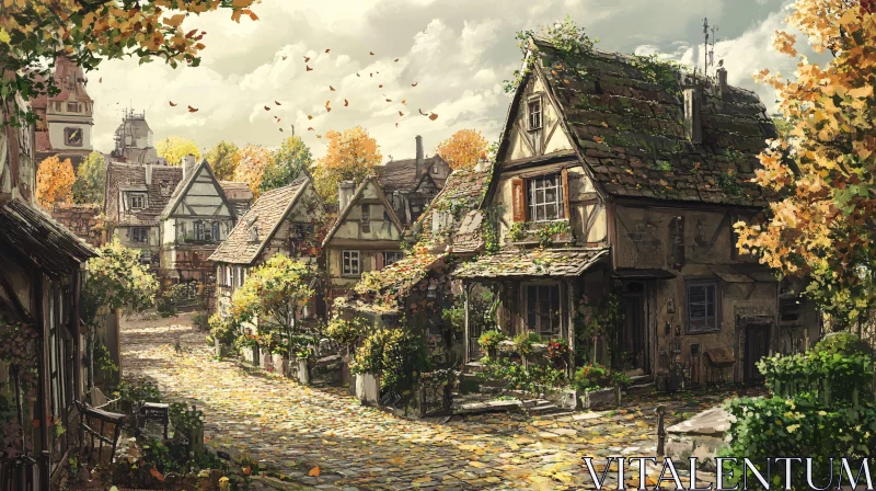 AI ART Picturesque Historic Village in Autumn