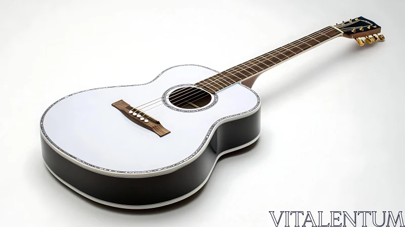 Glossy White and Black Acoustic Guitar with Gold Tuning Pegs AI Image