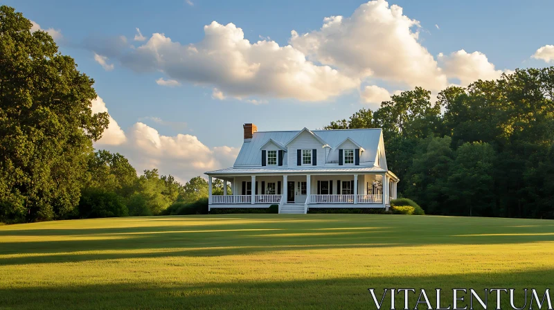 Idyllic Farmhouse Among Lush Greenery AI Image