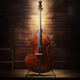 Double Bass Illuminated by Spotlight on Wooden Stage