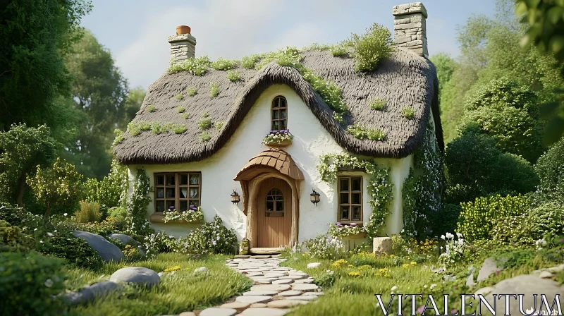 Storybook Cottage in Lush Green Garden AI Image