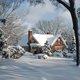 Snowy Winter Cottage in a Woodland