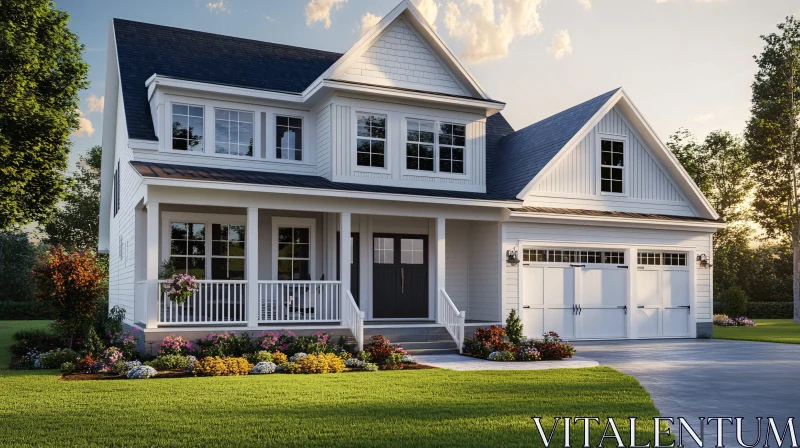 Beautiful Family Home with Manicured Lawn AI Image