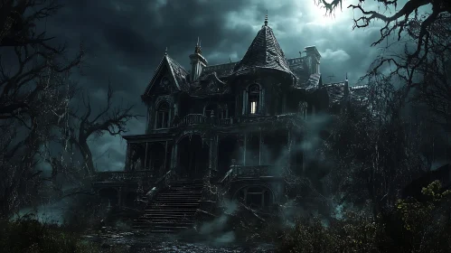 Spooky Haunted House Under Moonlight