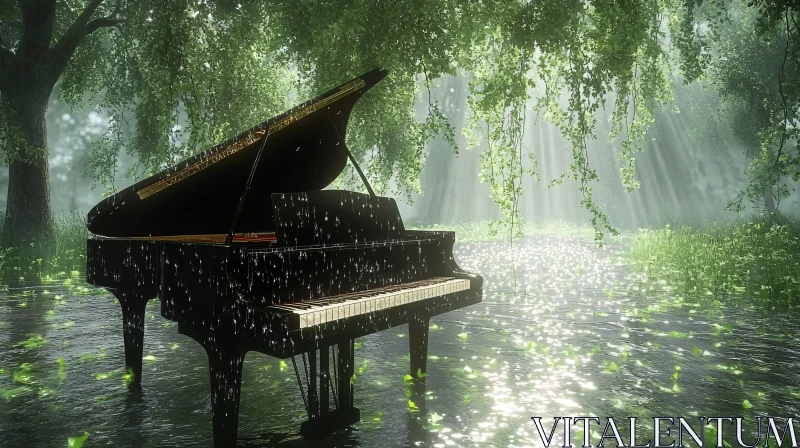 Piano Amid Nature's Embrace AI Image