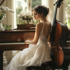 Musical Scene with Piano, Cello, and Elegance