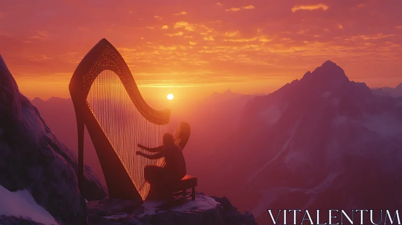 Serene Harp Melody at Sunset AI Image