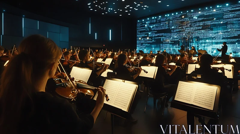 Symphonic Concert with Tech-Inspired Backdrop AI Image