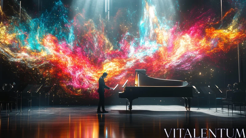 Piano Concert with Abstract Light Art AI Image