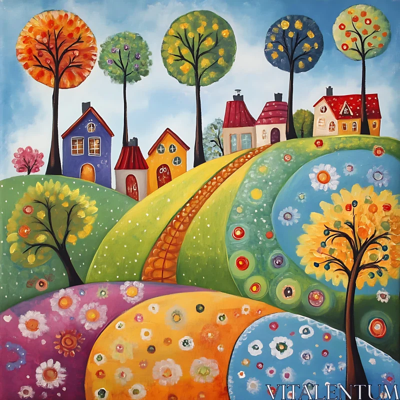 AI ART Colorful Abstract Village Landscape