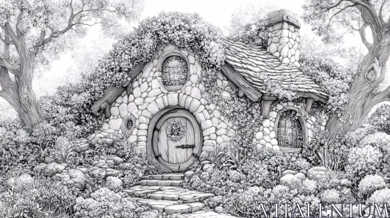 Whimsical Cottage in a Garden Setting AI Image