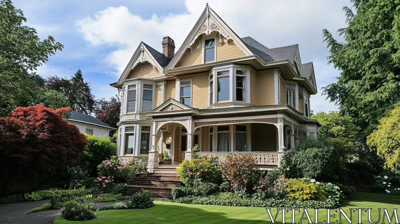 AI ART Ornate Victorian-Style Home Surrounded by Greenery