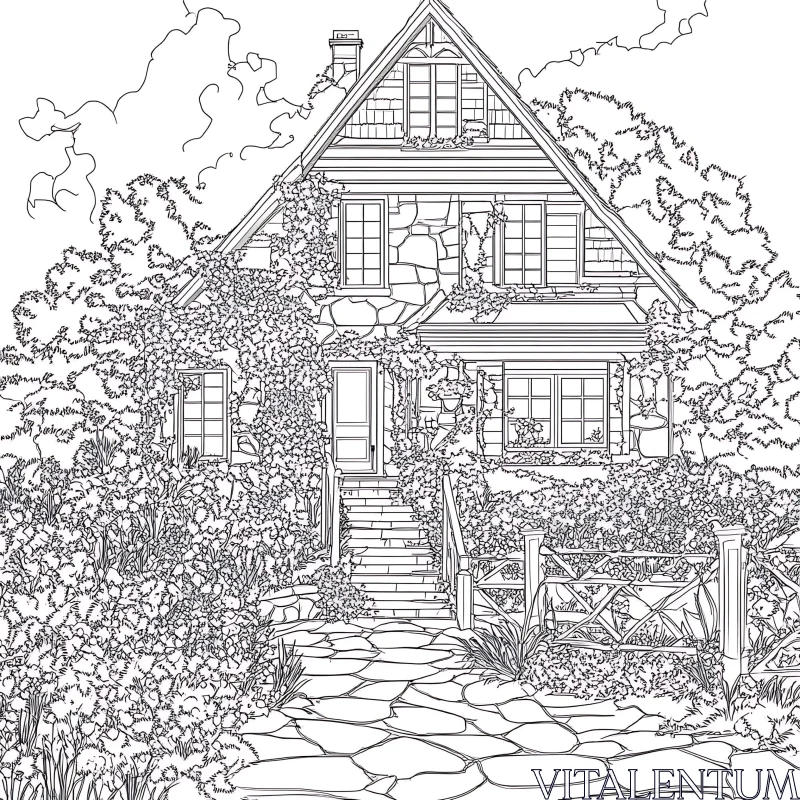 Rustic Cottage with Detailed Ivy and Garden Pathway AI Image