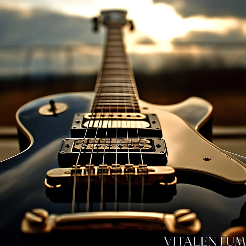 AI ART Sunset Glow on Electric Guitar Strings