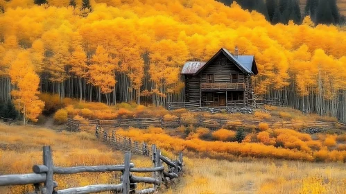 Autumn Leaves Enveloping a Cozy Cabin