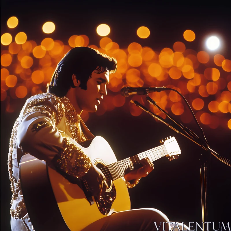 Legendary Musician Playing Guitar on Stage AI Image