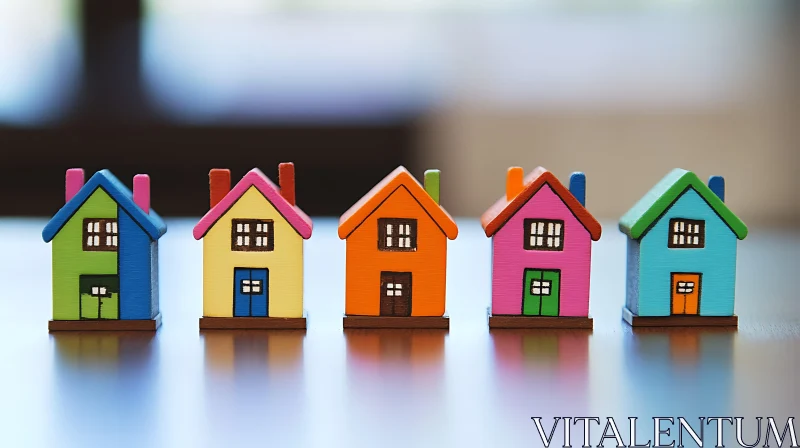 AI ART Vibrant Handcrafted Wooden Houses Miniatures