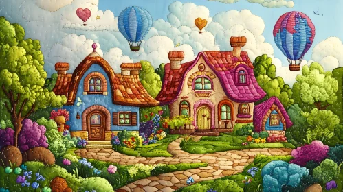 Enchanted Fantasy Village with Hot Air Balloons