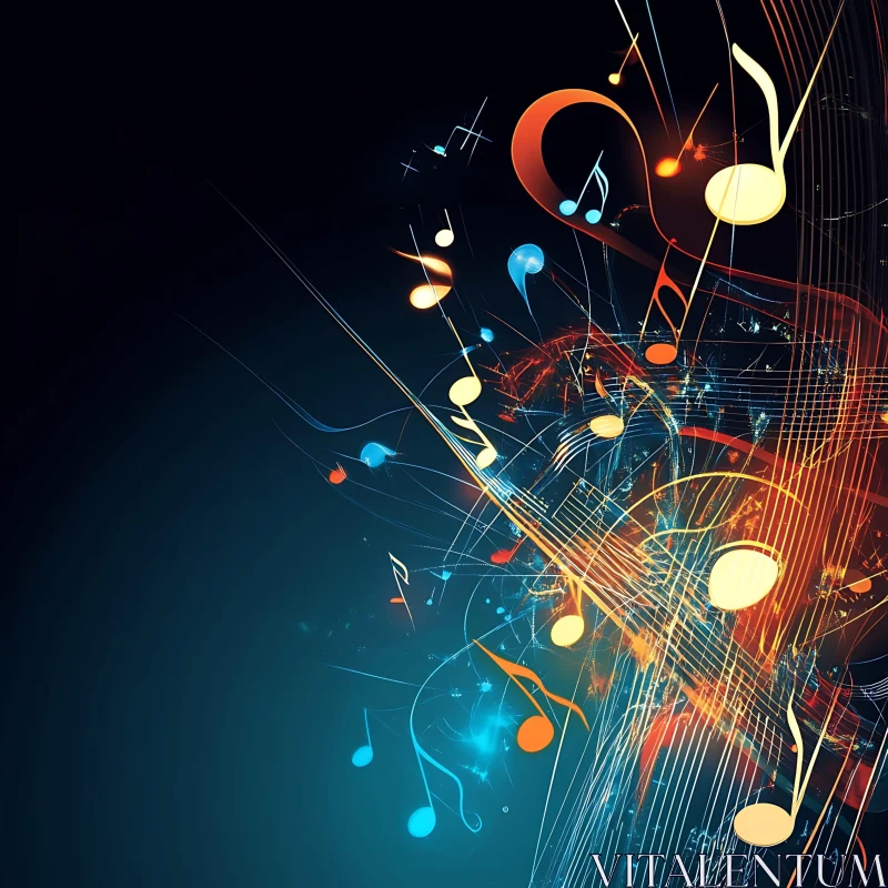 AI ART Digital Illustration of Colorful Musical Notes and Lines