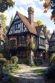 Picturesque Tudor Cottage with Vines and Garden