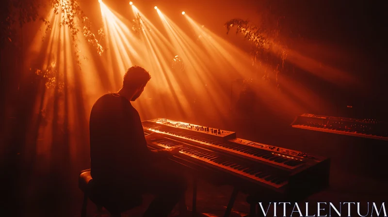 Keyboard Player on Stage with Warm Lighting AI Image