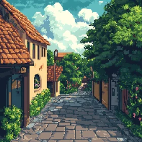 Rustic Pixel Art Village Scene