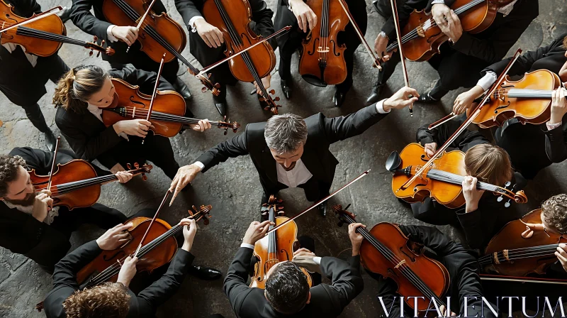 Orchestra in Concert with Violins and Conductor AI Image