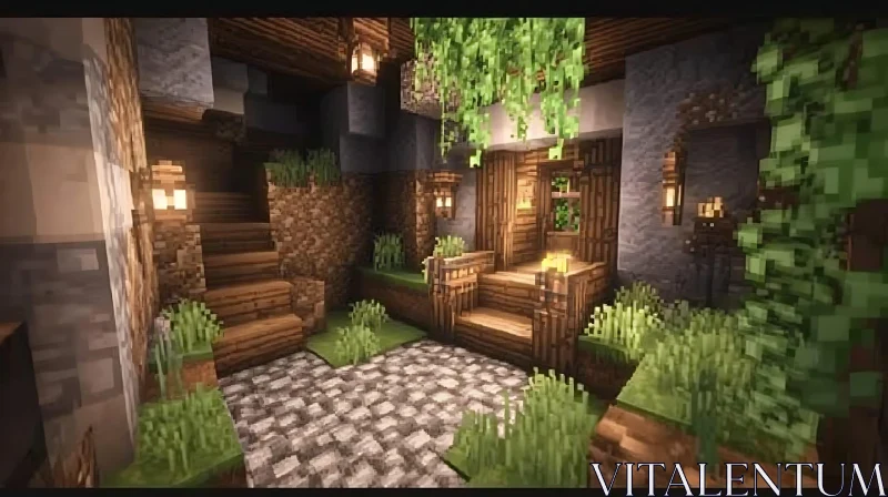 Minecraft Rustic Room with Natural Elements AI Image